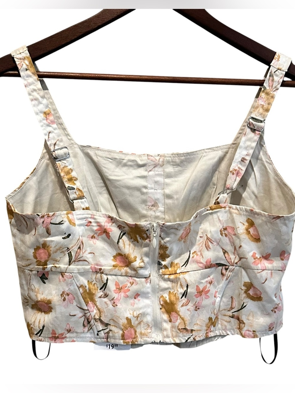Forever 21 Cream Floral Adjustable Straps Corset Crop Top Women’s Size Medium - Picture 4 of 9